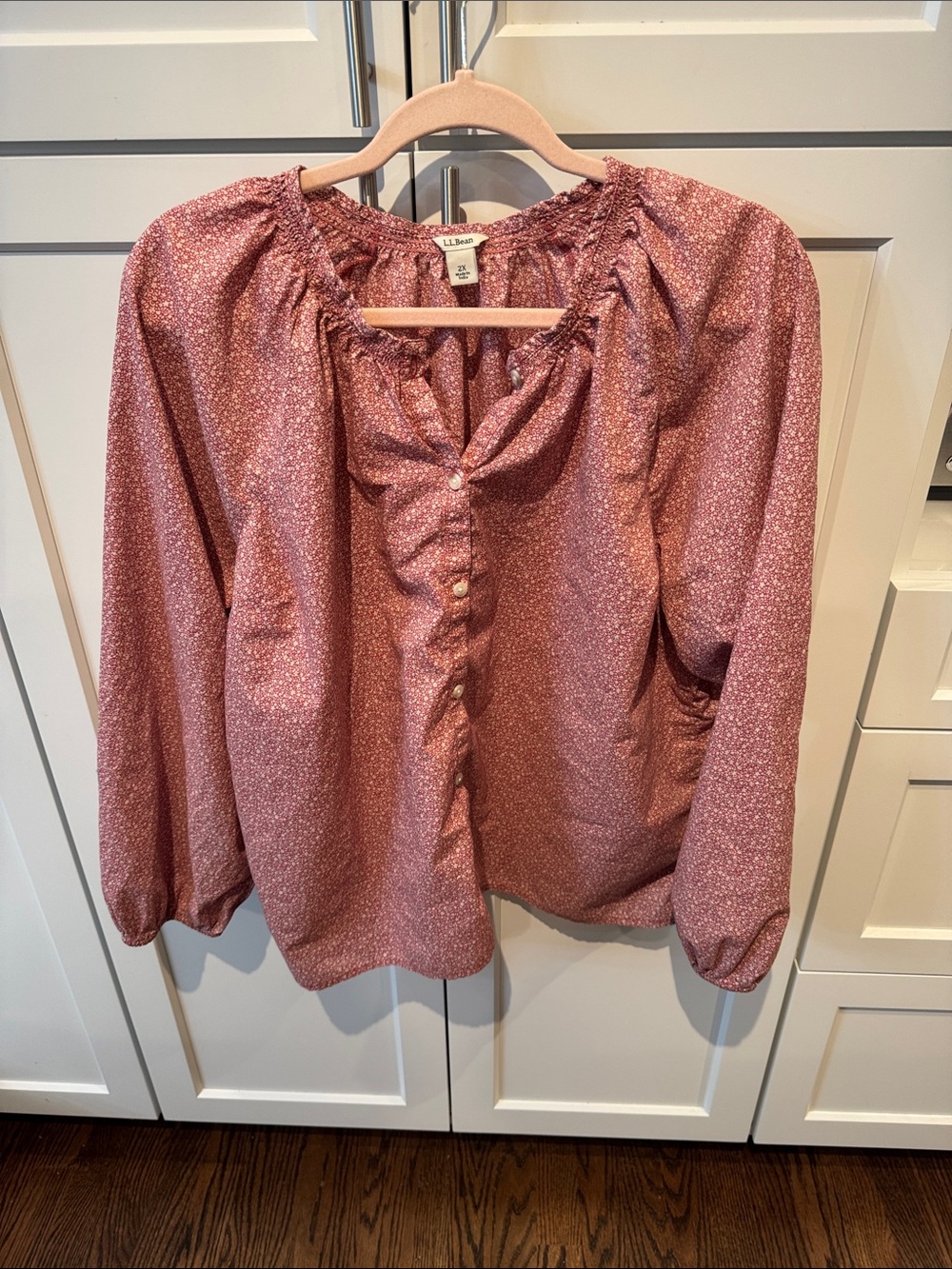 L.L. Bean Rose-Pink Floral Peasant Blouse